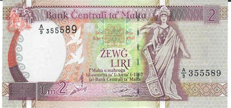 Malta 2 Liri 1967 1989 Banknote Geldscheine Unc MA Shops