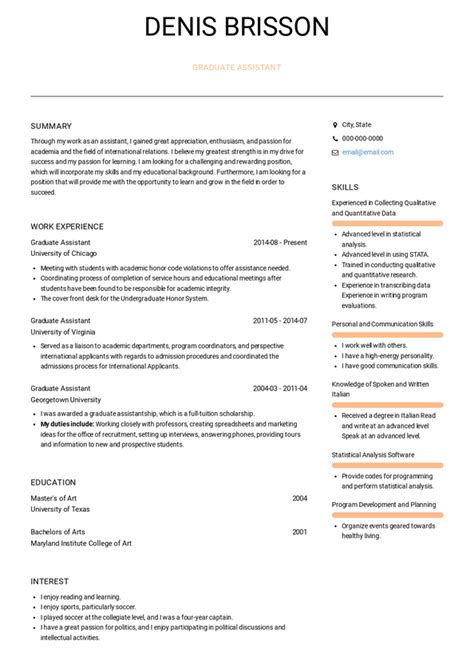 Graduate Assistant Resume Samples And Templates Visualcv