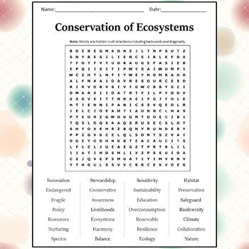 Conservation Of Ecosystems Word Search Puzzle Worksheet Activity