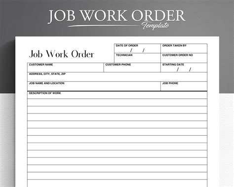 Printable Job Work Order Form Business Job Work Order Easy Etsy Australia