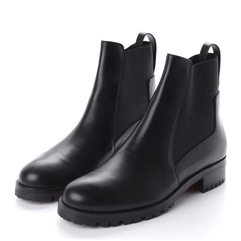 CHRISTIAN LOUBOUTIN Calfskin Marchacroche Flat Chelsea Boots 38 5 Black