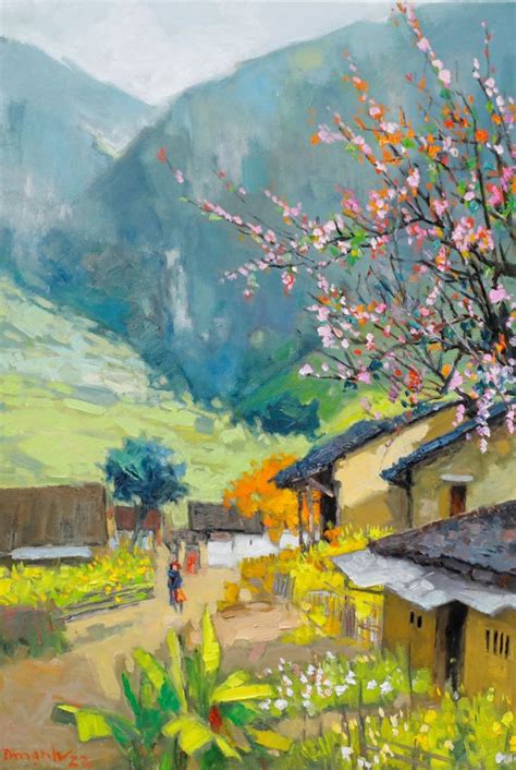 Spring Comes To My Village Iii Vietnamese Oil Painting By Artist Lam