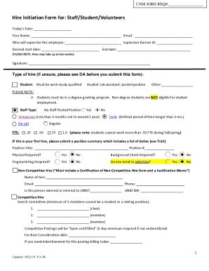 Fillable Online Unm Hire Initiation Form Fax Email Print Pdffiller