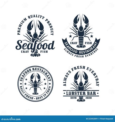 Seafood Cray Fish Restaurant Logo Collection Stock Vector