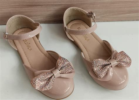 Sapatinho Nude Verniz Lacinho E Strass Luxo Rosa Charmosa Atacado