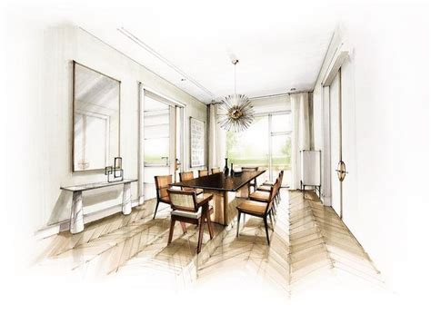 A Drawing Of A Dining Room Table And Chairs