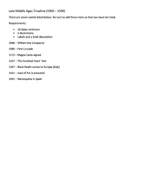 Fillable Online Late Middle Ages Timeline (1050 1500) Fax Email Print ...