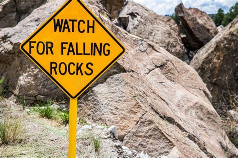 Falling Rocks Danger Warning Road Sign Stock Photo Image Of Signs