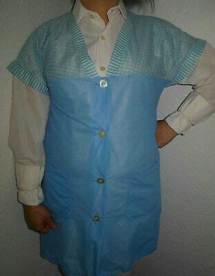 Ddr Dederon Nylon Kittel Sch Rze Smock Apron Tablier In Blau M Ca