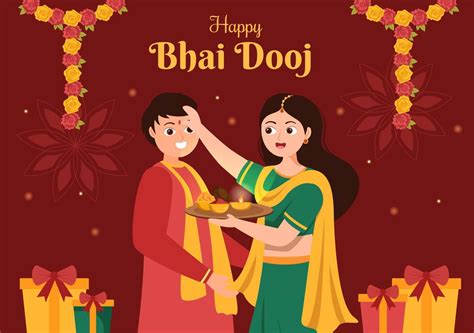 Happy Bhai Dooj Indian Festival Celebration Hand Drawn Cartoon