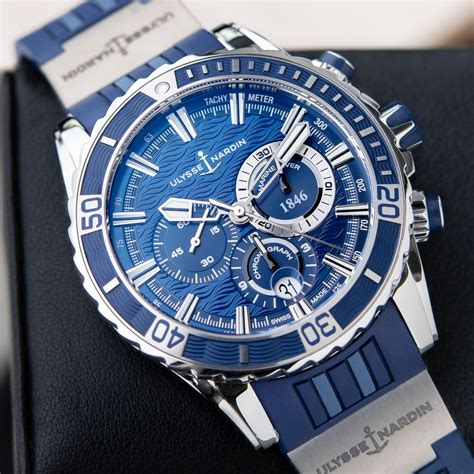 Ulysse Nardin Diver Chronograph Marine Steel Mens Watch Blue Wave Automatic