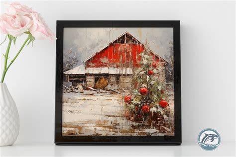 Christmas Barn Wall Art Oil Painting Graphic by Whale Art · Creative ...