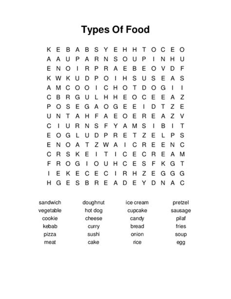 Types Of Food Word Search