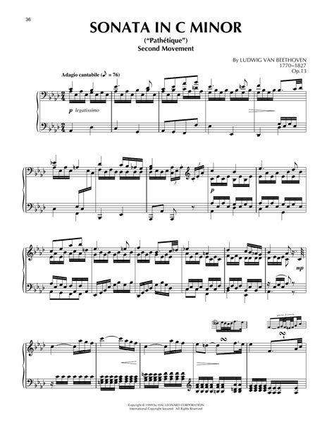 Sonata In C Minor Op 13 Pathetique 2nd Movement Theme By Ludwig Van Beethoven Sheet Music