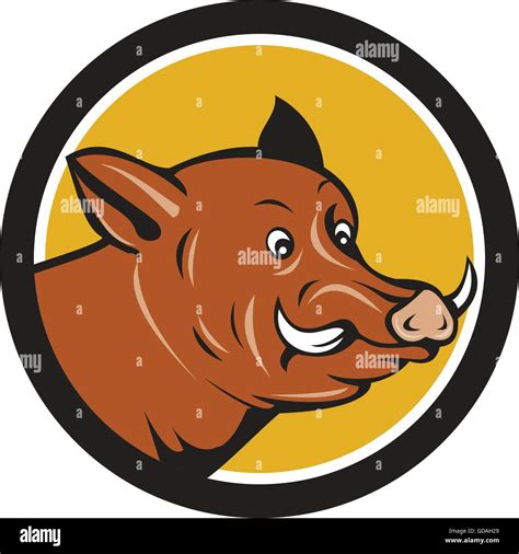 Illustration Of A Startled Wild Pig Boar Razorback Head Viewed From The