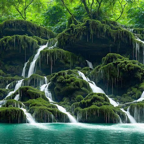 A Waterfall In The Middle Of Forest Background Forest Waterfall