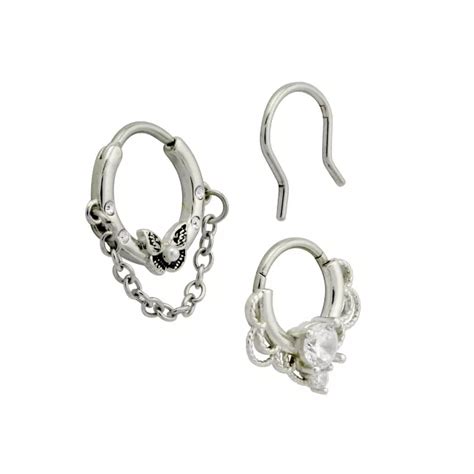 Multi Pack Silver Ornate Septum Rings 3 Pack 16 Gauge Spencers