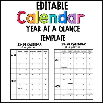 Calendar Year at a Glance Template | Plan Your Year | TPT