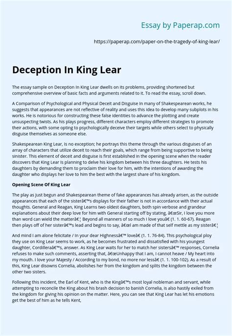 Deception In King Lear Free Essay Example