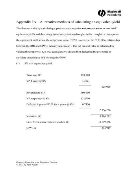 Appendix 3a Alternative Methods Of Calculating An Equivalent Yield