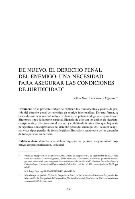 Pdf De Nuevo El Derecho Penal Del Enemigo Una Necesidad Para