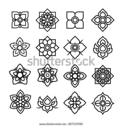 Thai Ornament Icon Flower Vector Set Stock Vector Royalty Free 387155980