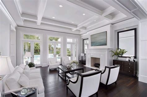 Coffered ceiling living room living room transitional with ceiling ...