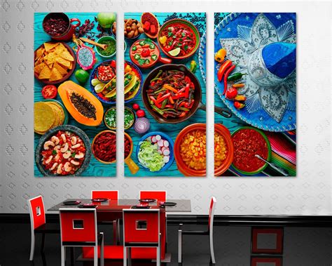 Mexican Food Kitchen Wall Art Canvas Prints Decor W Colorful Blue Hat ...