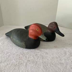 Lot 235 Pair Of Hand Carved Hand Painted Duck Decoys Initialed On