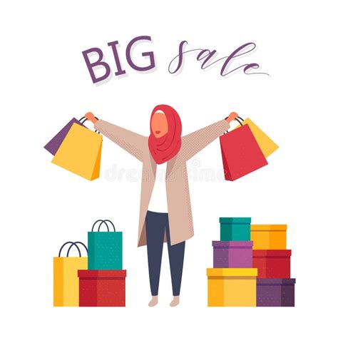 Shopping Muslim Women With Bags Vector Sale Illustration Stock Vector