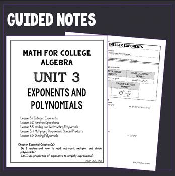 Math For College Algebra Unit Exponents And Polynomials Guided Notes