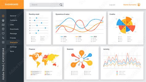 Vecteur Stock Graphs dashboard. Infographic data chart, web site admin ...