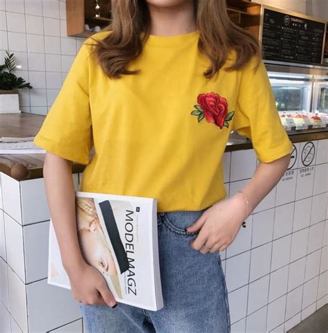 Rose Embroidered T Shirt On Storenvy