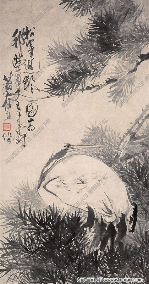 任熊作品 松鹤 高清大图下载 名画油画网