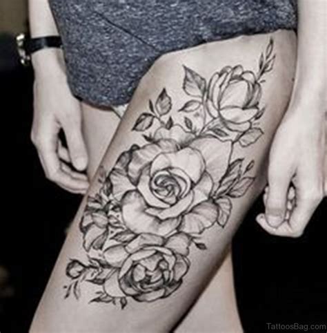 74 Superb Rose Tattoos On Thigh Tattoo Designs