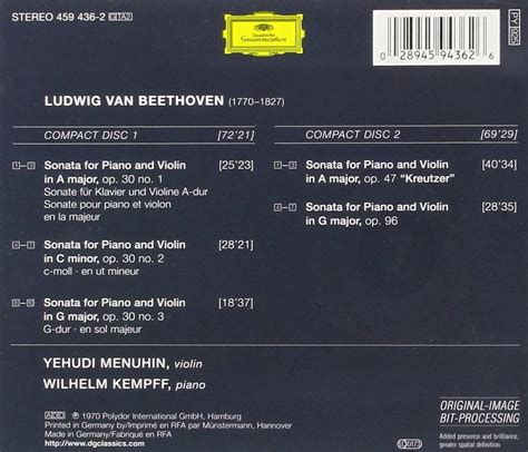 Beethoven The Complete Violin Sonatas Vol Ii Wilhelm Kempff Yehudi