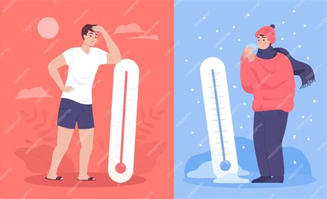 No Verão Está Quente No Inverno Está Frio - Comparação entre homens com termômetros no verão e no inverno. Clima ...