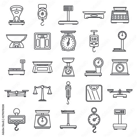 Digital Weigh Scales Icons Set Outline Set Of Digital Weigh Scales