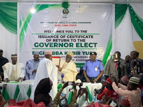 Inec Presents Certificate Of Return To Kano Gov Elect Yusuf [photos]