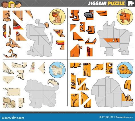 Jigsaw Puzzle Games Set with Funny Cartoon Dogs Stock Vector ...