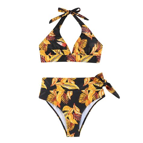 Tofotl Women S Sexy Bikini Set Tropical Floral Print High Waisted Side