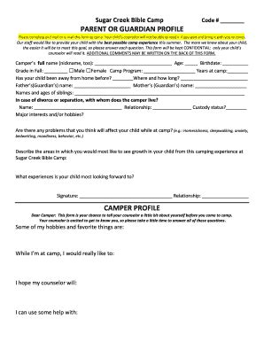 Fillable Online Wp Sugarcreekbiblecamp Dear Camper Parents Sugar