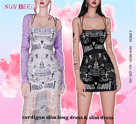 Sunberry 2dress Set Cardigan Slim Long And Slim Dress Sunberry Sims