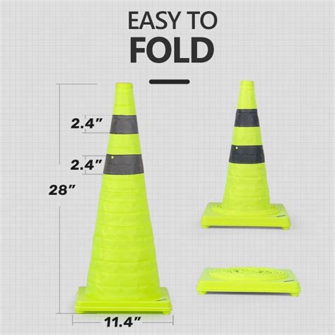 BATTIFE 4 Pack 28 Inch Collapsible Traffic Cones Lime Green Safety