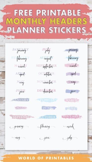 Free Printable Monthly Header Planner Stickers World Of Printables