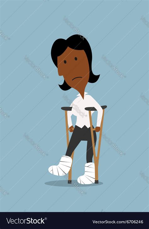 Unhappy businesswoman walking on crutches Vector Image