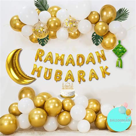 Jual Ramadhan Mubarak Gold Balloon Chain Dekorasi Set Dekorasi Lebaran