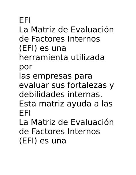 Efi Analisis Y Diagnostico Empresarial Efi La Matriz De Evaluaci N