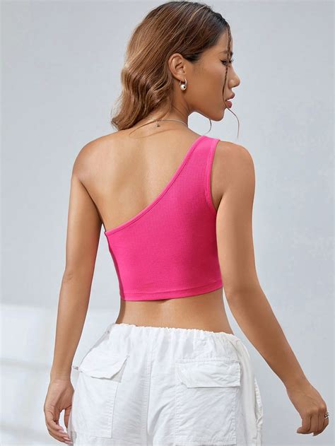 Shein Ezwear One Shoulder Cut Out Crop Top Shein