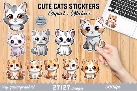 Cute Kitten Stickers, Kawaii Cat Sticker, Sheet Kawaii Cat